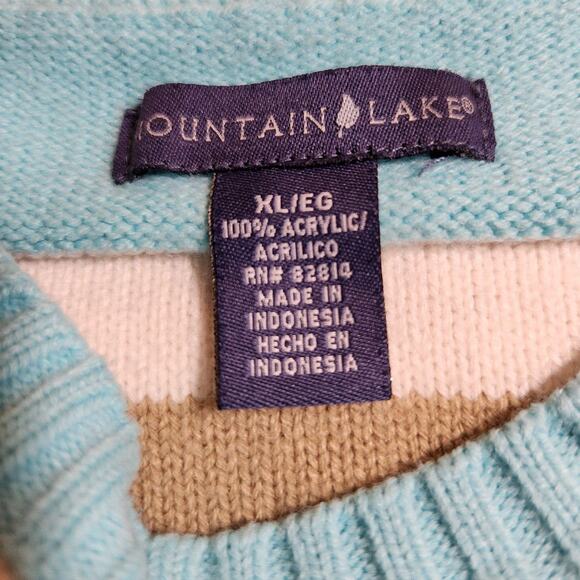 Mountain Lake $45 XL Turquoise‎ Brown Cream Stripe Crew Neck Knit Sweater Y2K - Picture 5 of 9